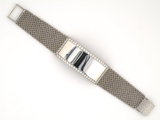 73992 - Platinum Gold Diamond Engraveable I.D. Bracelet w/ Mesh Attachement