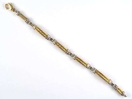 73997 - Gold 2-Row Alternating Twisted Rope Link Bracelet w/ Engraveable Name Plate