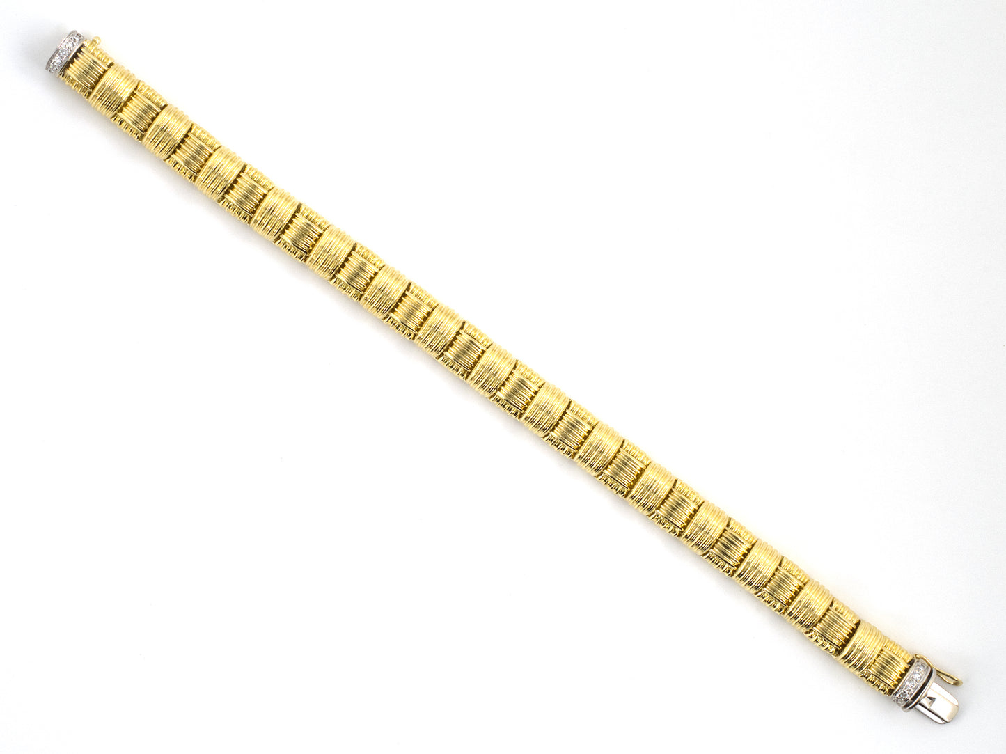 73999 - Roberto Coin Italy Gold Diamond Ruby Alternating Corrugated Woven Link Bracelet