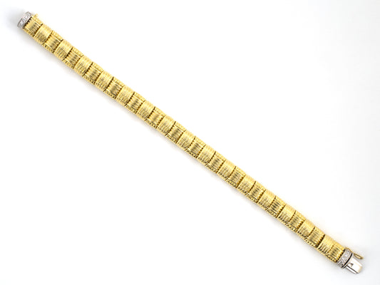 73999 - Roberto Coin Italy Gold Diamond Ruby Alternating Corrugated Woven Link Bracelet