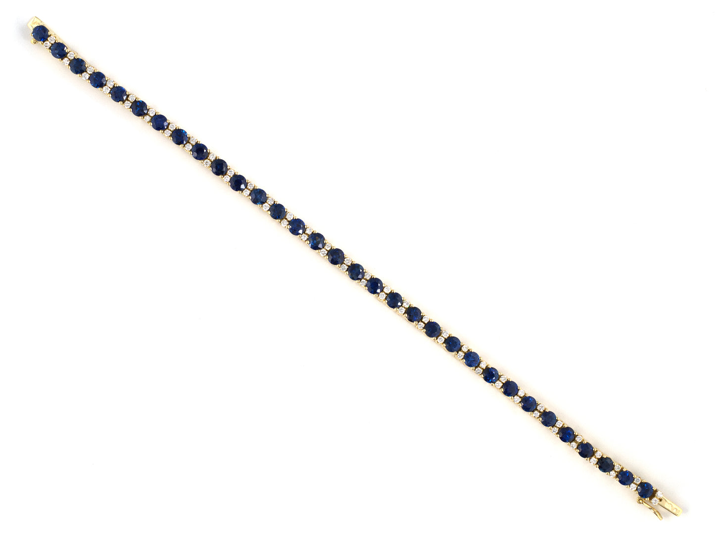 74002 - Gold Sapphire Diamond Alternating Straight Line Tennis Style Bracelet