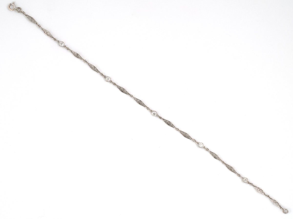 74009 - Platinum Diamond Alternating Filigree Swirl Navette Link Bracelet