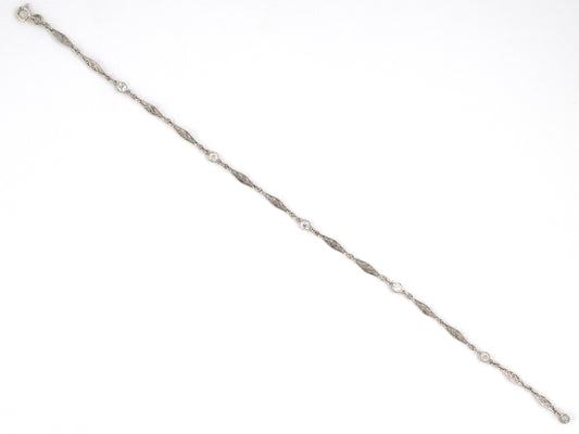 74009 - Platinum Diamond Alternating Filigree Swirl Navette Link Bracelet