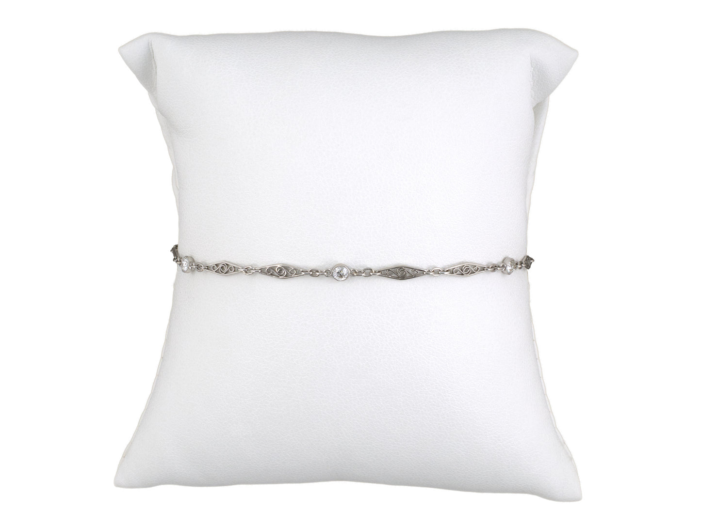 74009 - Platinum Diamond Alternating Filigree Swirl Navette Link Bracelet