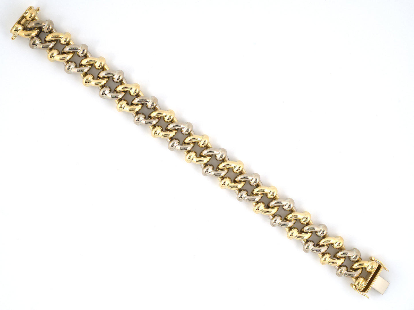 74011 - Circa 1950s Tiffany Germany Gold Hollow Curb Link Bracelet