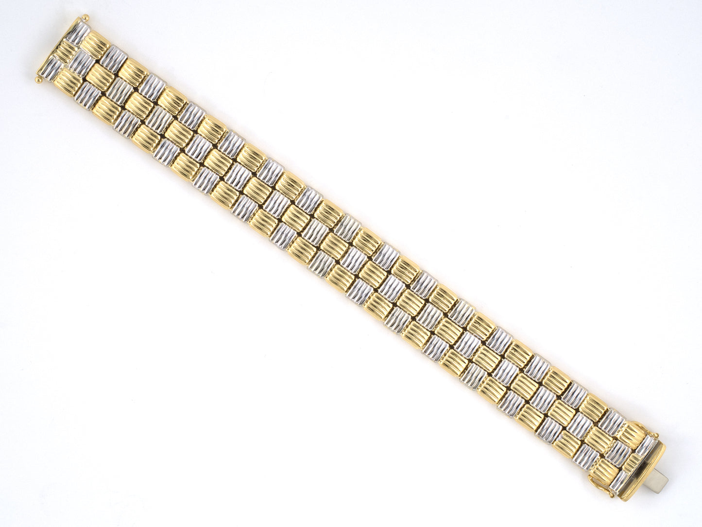 74012 - Italy Gold 3-Row Alternating Checkerboard Link Bracelet