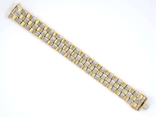 74012 - Italy Gold 3-Row Alternating Checkerboard Link Bracelet
