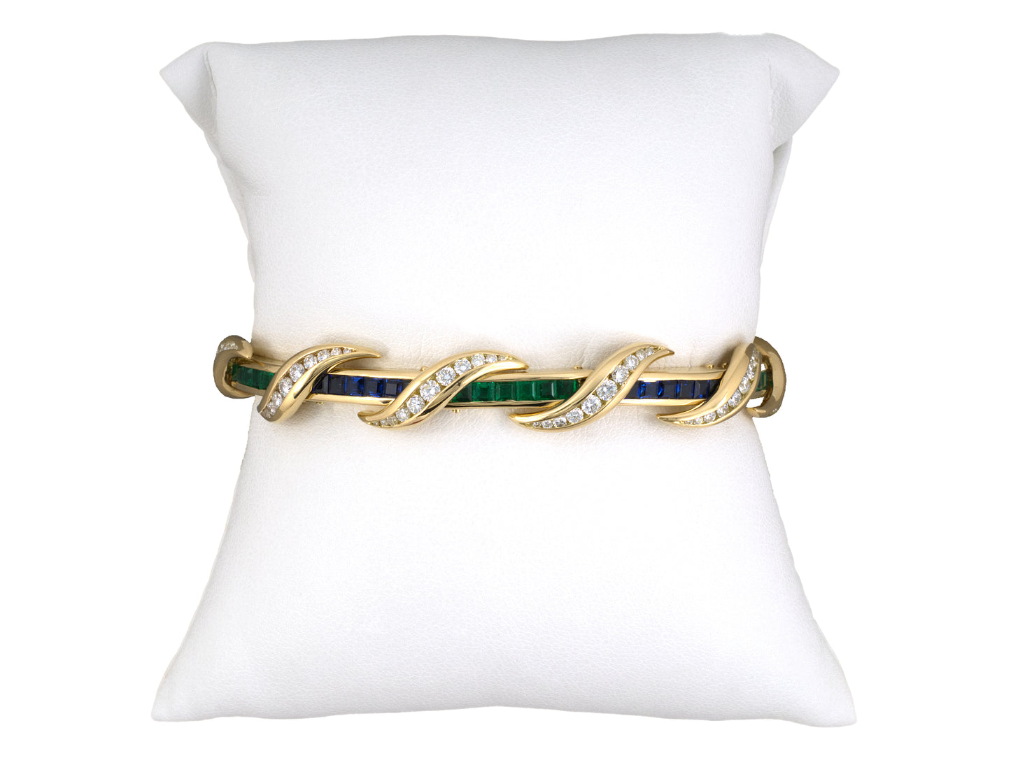 74014 - Krypell Gold Diamond Emerald Sapphire Straight Line Bracelet