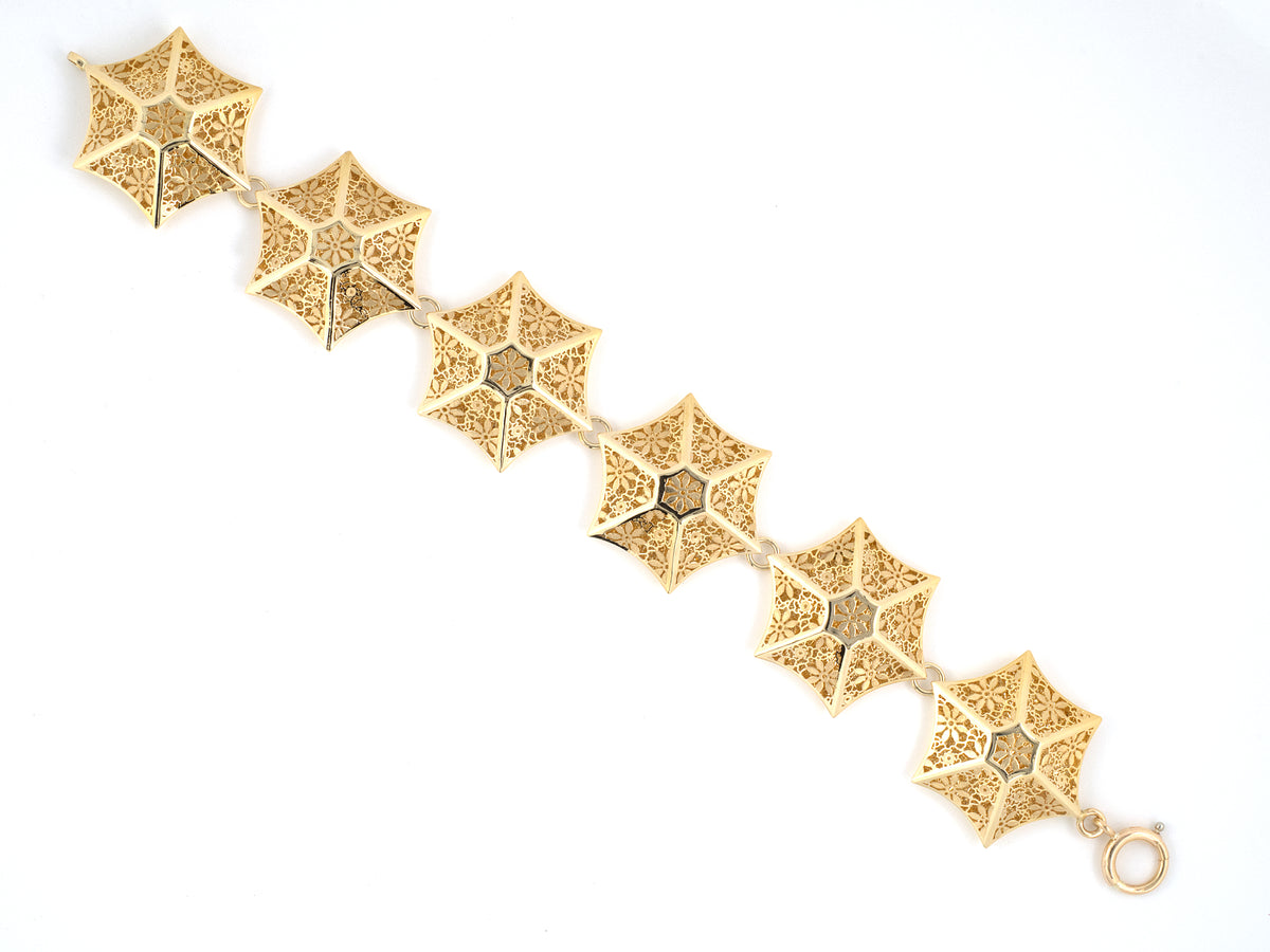 74016 - Italy Gold Hexagonal Domed Floral Ornament Bracelet