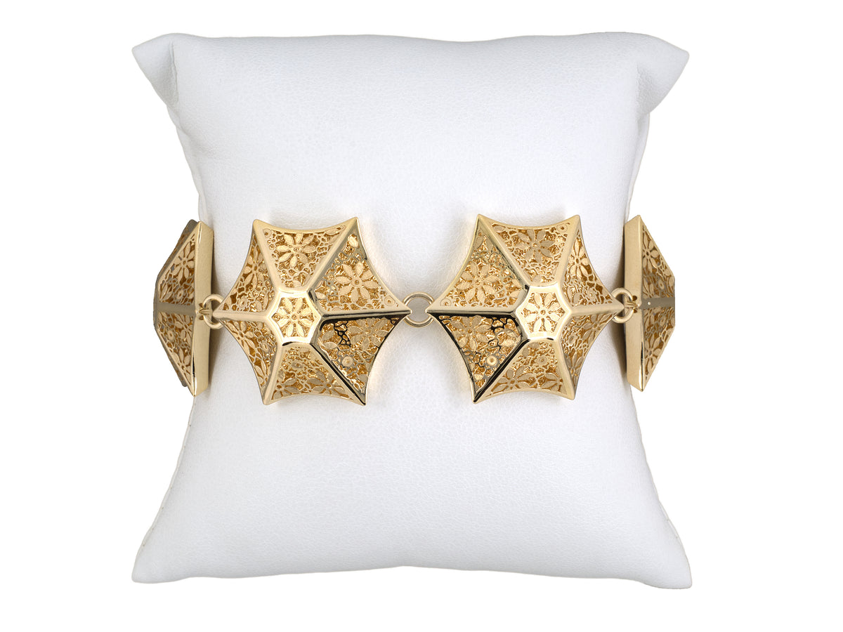 74016 - Italy Gold Hexagonal Domed Floral Ornament Bracelet