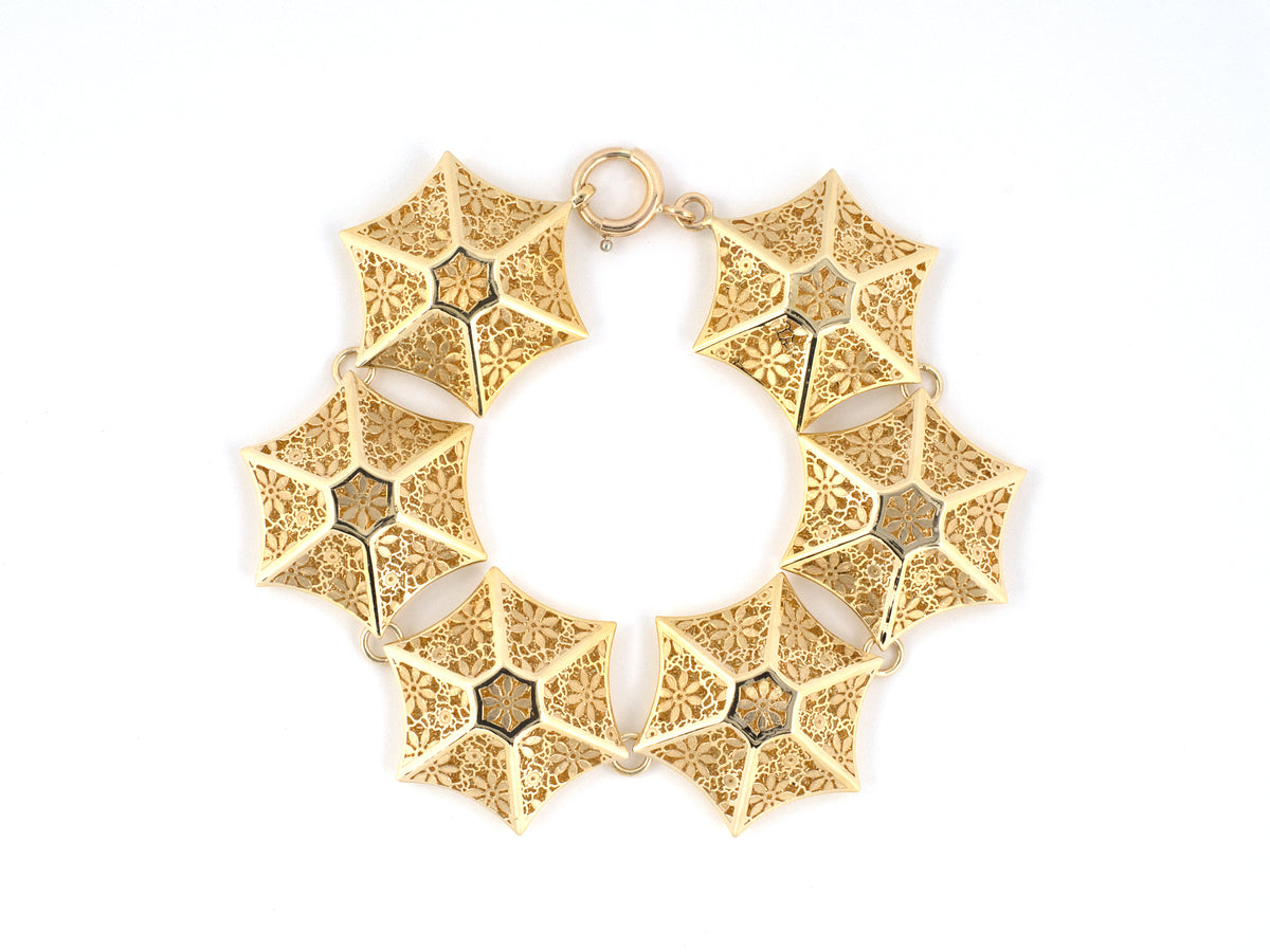 74016 - Italy Gold Hexagonal Domed Floral Ornament Bracelet