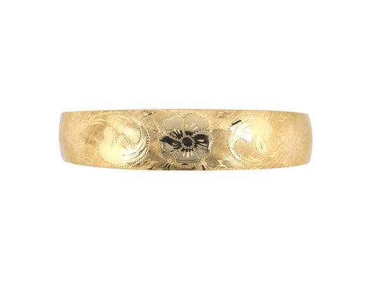 74017 - Gold Etched Floral Design Open Bangle Bracelet