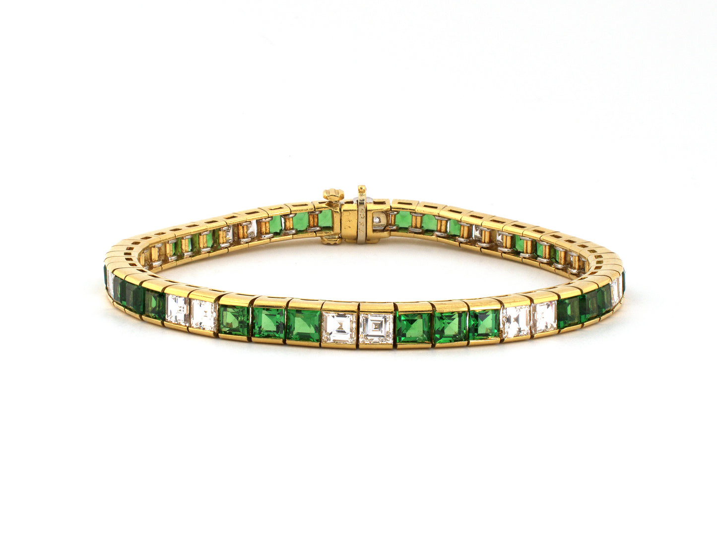 77368 - SOLD - Tiffany Platinum Gold Diamond Tsavorite Bracelet