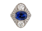 900252 - Edwardian Platinum AGL Burma Sapphire Diamond Chased Filigree Dinner Ring