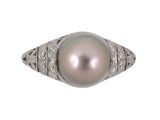 900458 - SOLD - Edwardian Platinum GIA Pearl Diamond Engagement  Ring