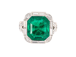 900858 - Circa 1965 Platinum AGL Colombian Emerald Diamond Ring