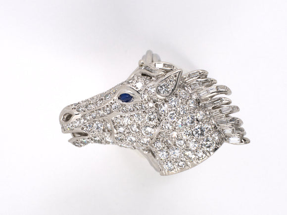 900930 - Platinum Diamond Sapphire Horse Head Gallery Ring