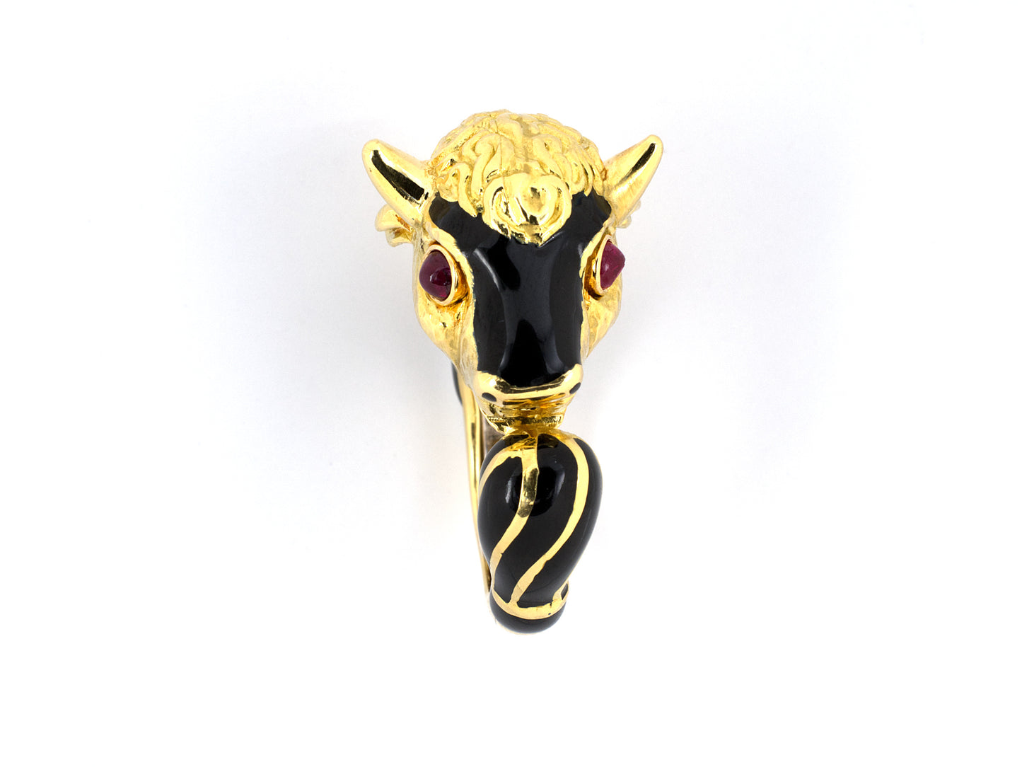 901146 - Webb Gold Ruby Black Enamel Bull's Head Ring