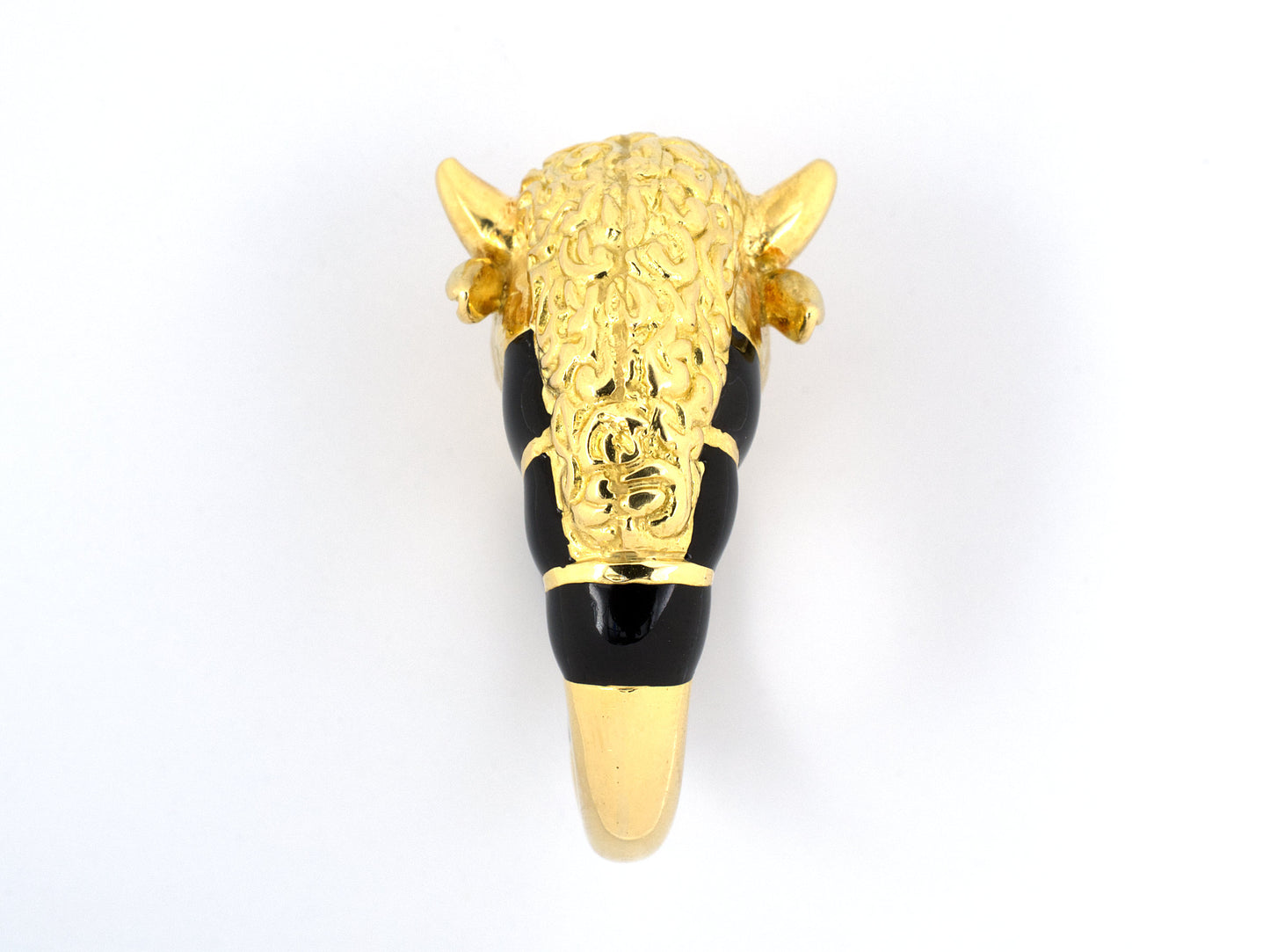 901146 - Webb Gold Ruby Black Enamel Bull's Head Ring