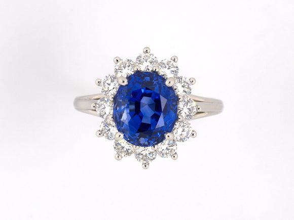 901337 - SOLD - Platinum AGL Ceylon Sapphire Diamond Cluster Ring