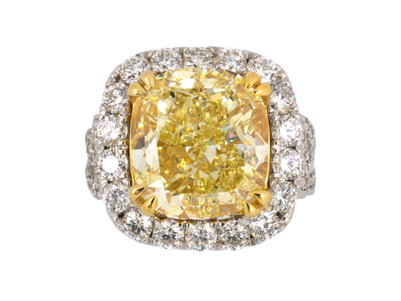 901374 - SOLD - Gold GIA Cushion Fancy Yellow Diamond Cluster Ring