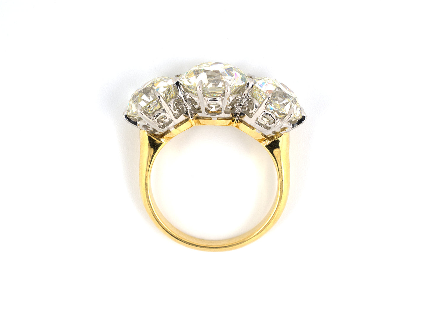 901403 - SOLD - Platinum & Gold GIA Diamond Filigree 3-Stone Ring