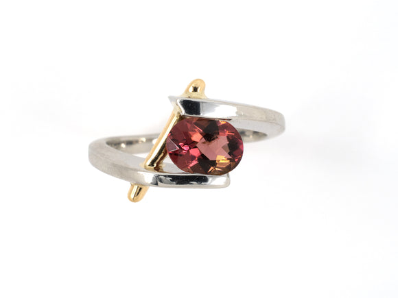 901486 - SOLD - Platinum Gold Tourmaline Oval Twist Solitaire Ring