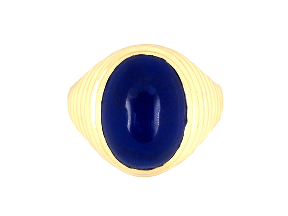 901681 - Gumps Gold Lapis Oval Corrugated Gents Ring