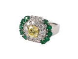 901702 - SOLD - Winston Platinum GIA Yellow Diamond Emerald Ring