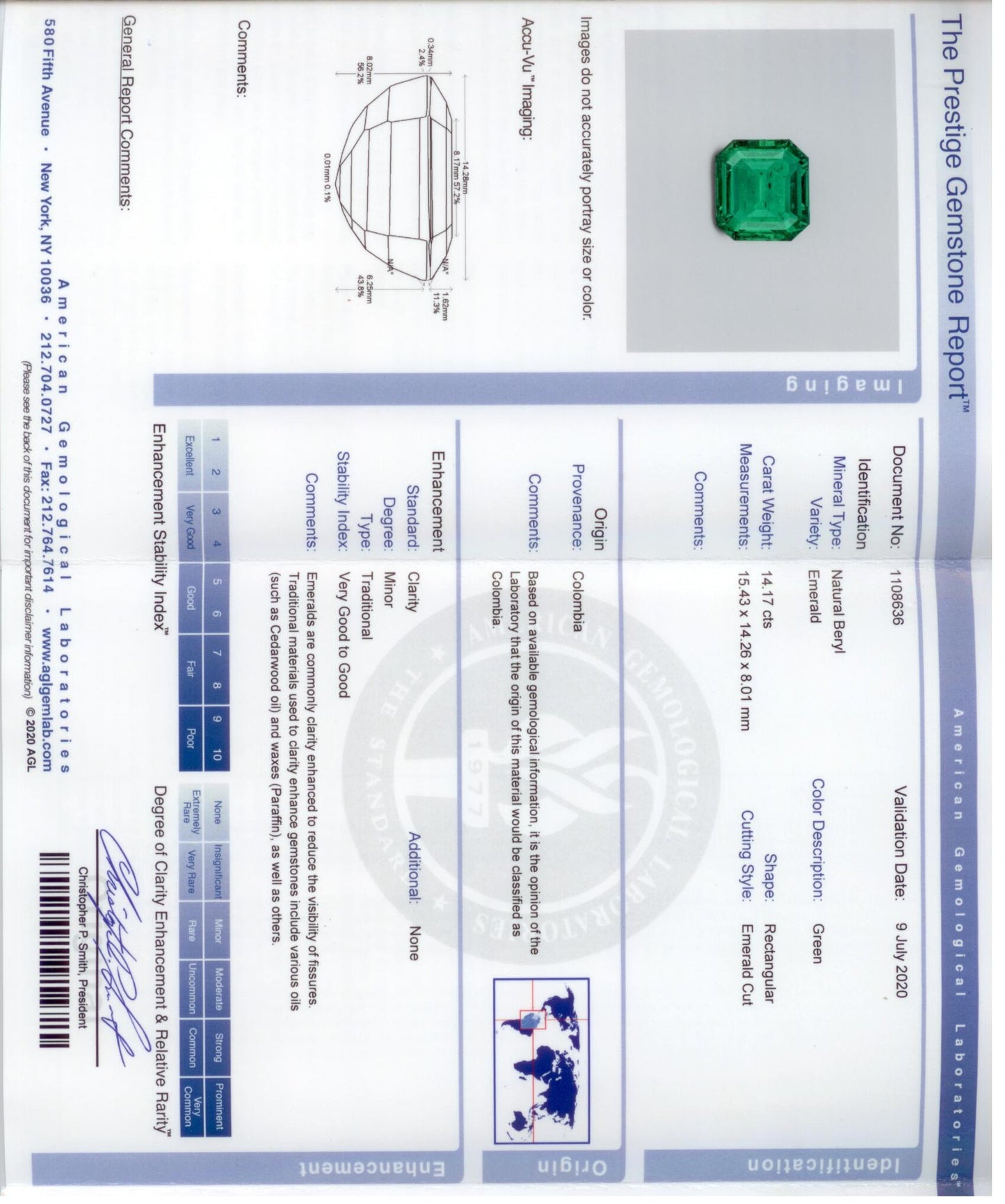 901765 - Platinum AGL Emerald Diamond Ring