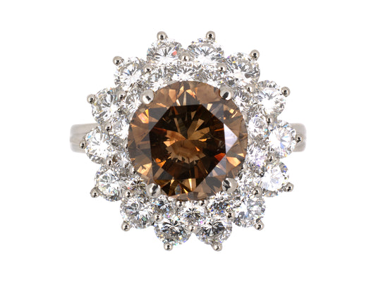 901789 - SOLD - Circa 1960s Tiffany Platinum GIA Fancy Orange Brown Diamond Cluster Ring