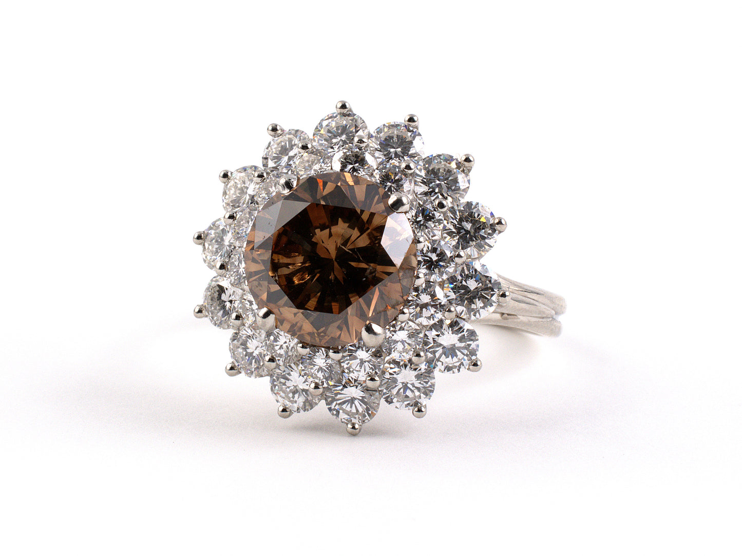 901789 - SOLD - Circa 1960s Tiffany Platinum GIA Fancy Orange Brown Diamond Cluster Ring