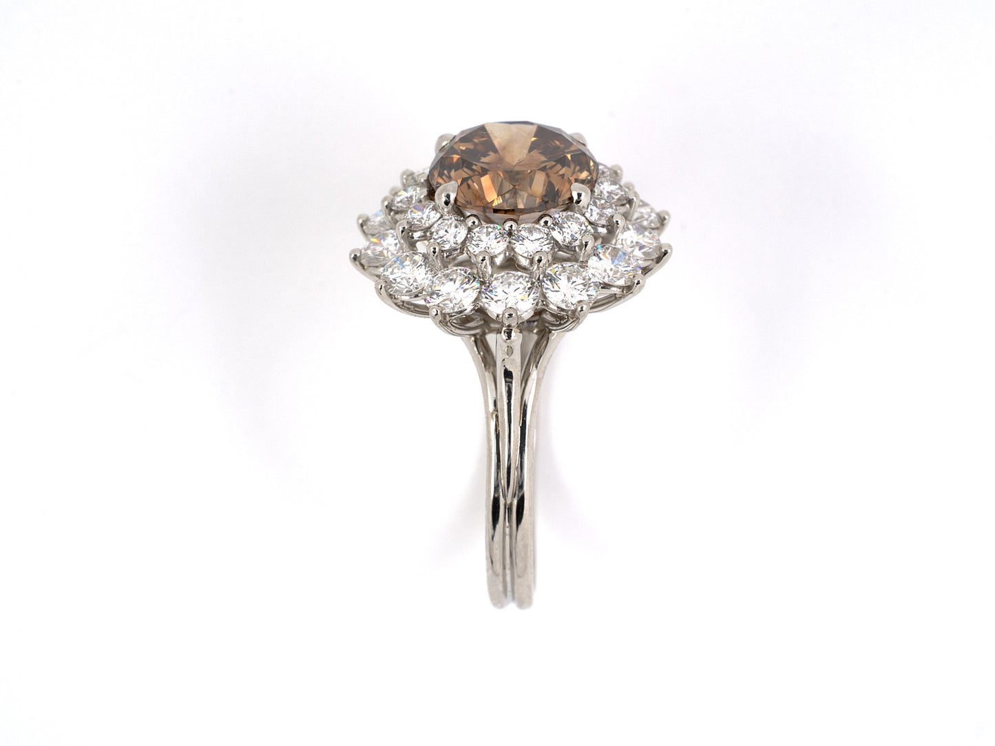901789 - SOLD - Circa 1960s Tiffany Platinum GIA Fancy Orange Brown Diamond Cluster Ring