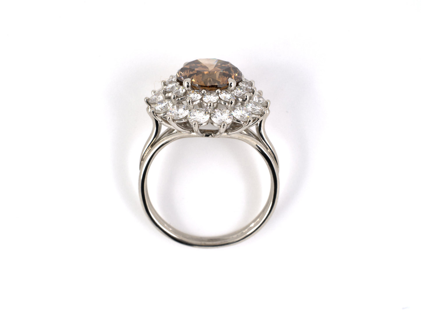 901789 - SOLD - Circa 1960s Tiffany Platinum GIA Fancy Orange Brown Diamond Cluster Ring