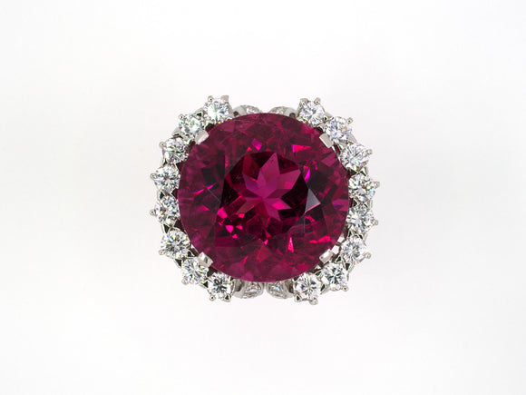 901818 - SOLD - Circa 1950 Platinum Rubellite Diamond Cluster Ring