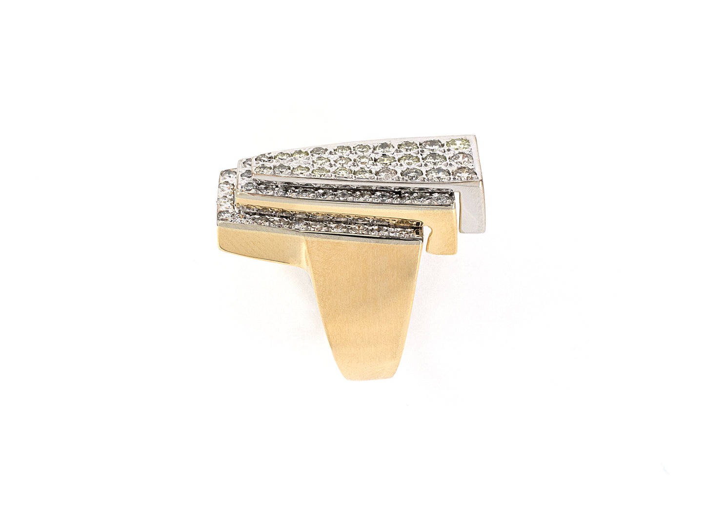 901835 - SOLD - Circa 1950s Gold Diamond  Geometric Tiered Dinner Ring