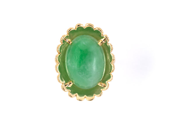 901851 - SOLD - Gold Jadeite Scalloped Edge Ring