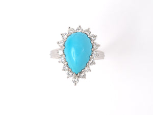 901925 - SOLD - Gold Turquoise Diamond Pear Shape Cluster Ring