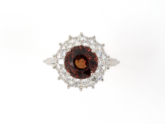 901985 - SOLD - Platinum AGL Brown Reddish Orange Sapphire Diamond Cluster Ring