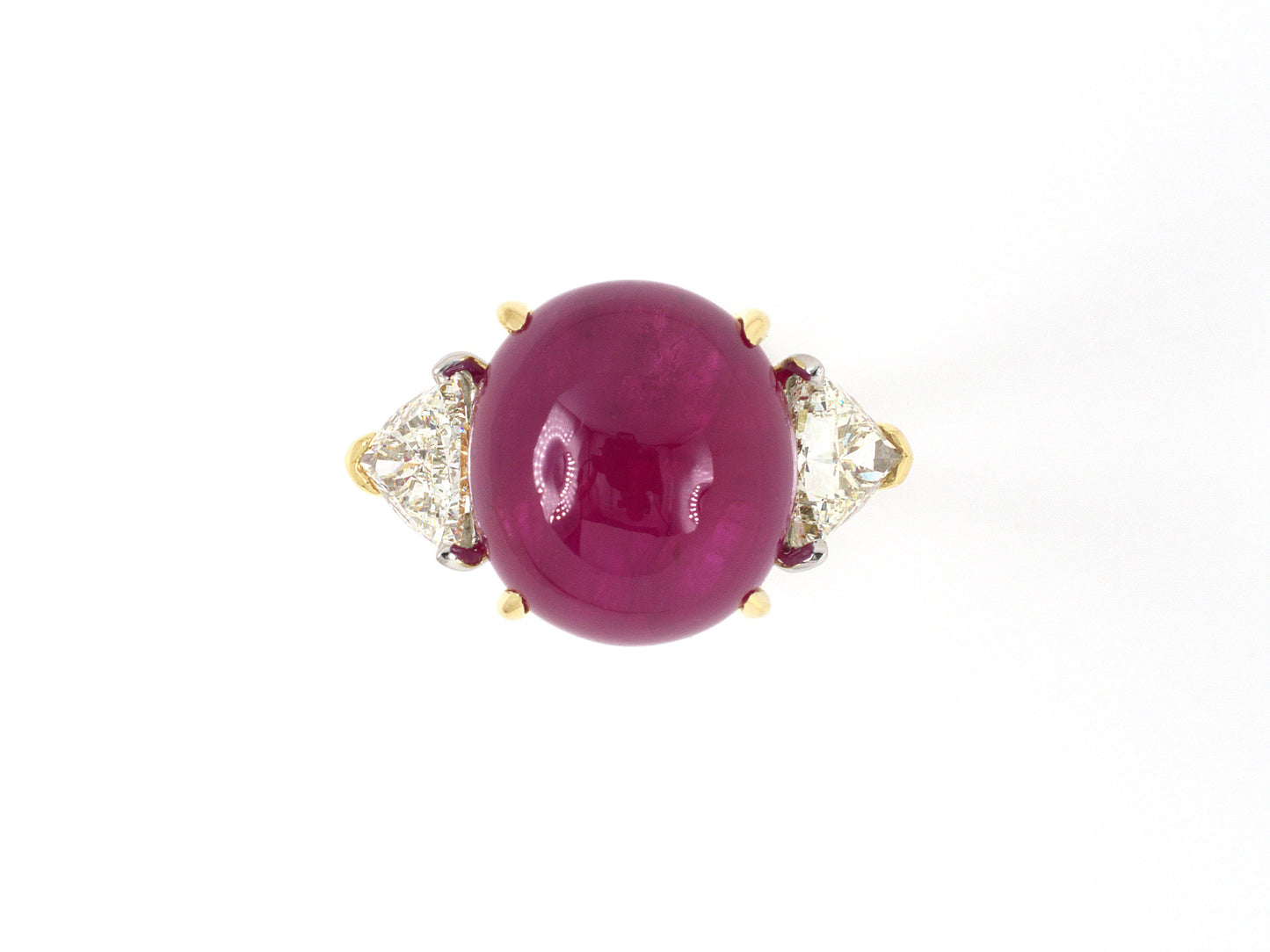 902016 - SOLD - Gold Platinum AGL Cabochon Ruby Trilliant Diamond Engagement Style Ring