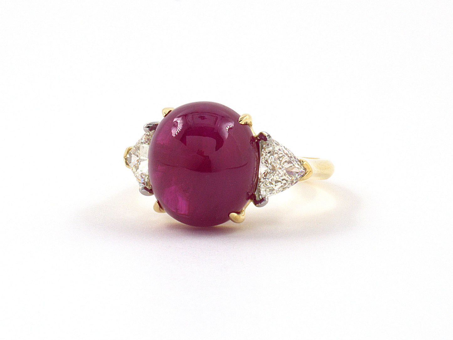 902016 - SOLD - Gold Platinum AGL Cabochon Ruby Trilliant Diamond Engagement Style Ring