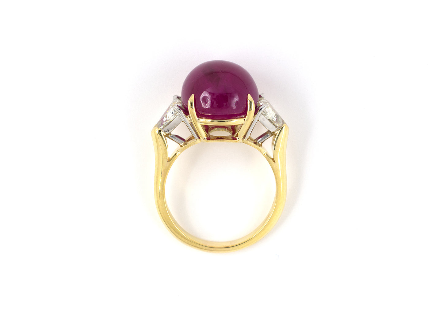 902016 - SOLD - Gold Platinum AGL Cabochon Ruby Trilliant Diamond Engagement Style Ring