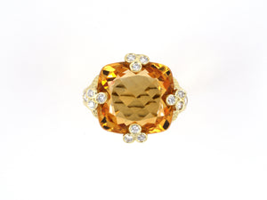 902022 - SOLD - Judith Ripka Gold Diamond Citrine Square Cushion Ring