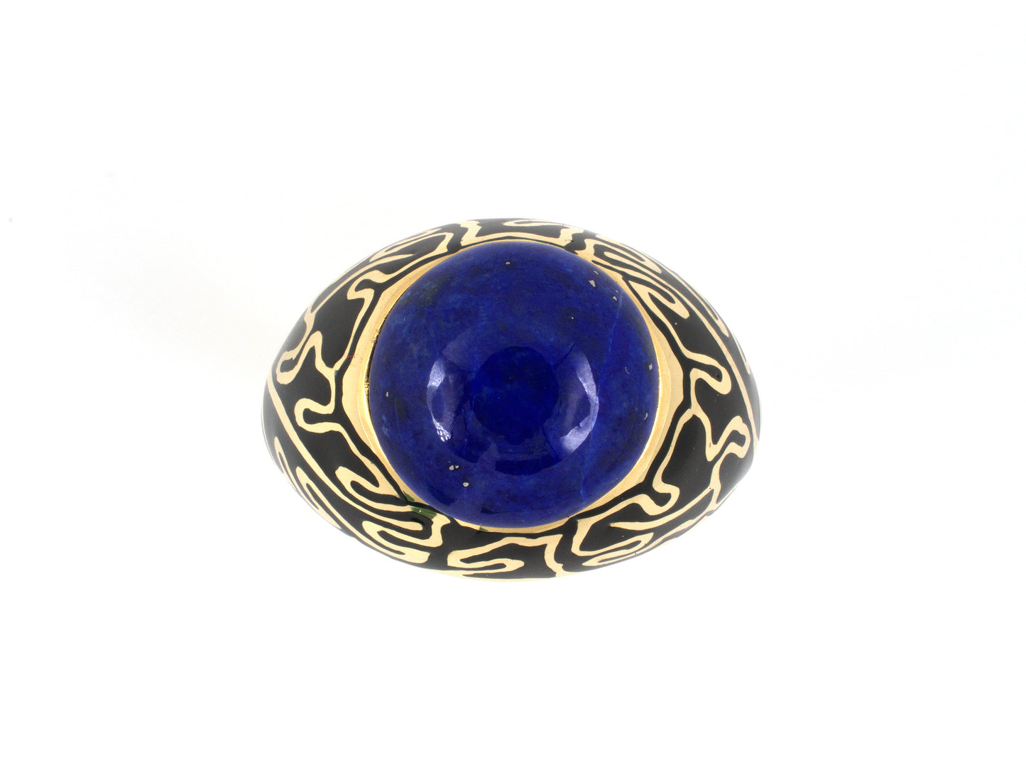 902026 - Cerro Gold Cabochon Lapis Floral Leaf Enamel Ring