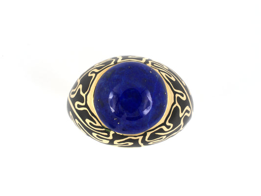 902026 - Cerro Gold Cabochon Lapis Floral Leaf Enamel Ring