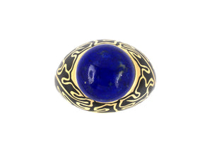 902026 - Cerro Gold Cabochon Lapis Floral Leaf Enamel Ring