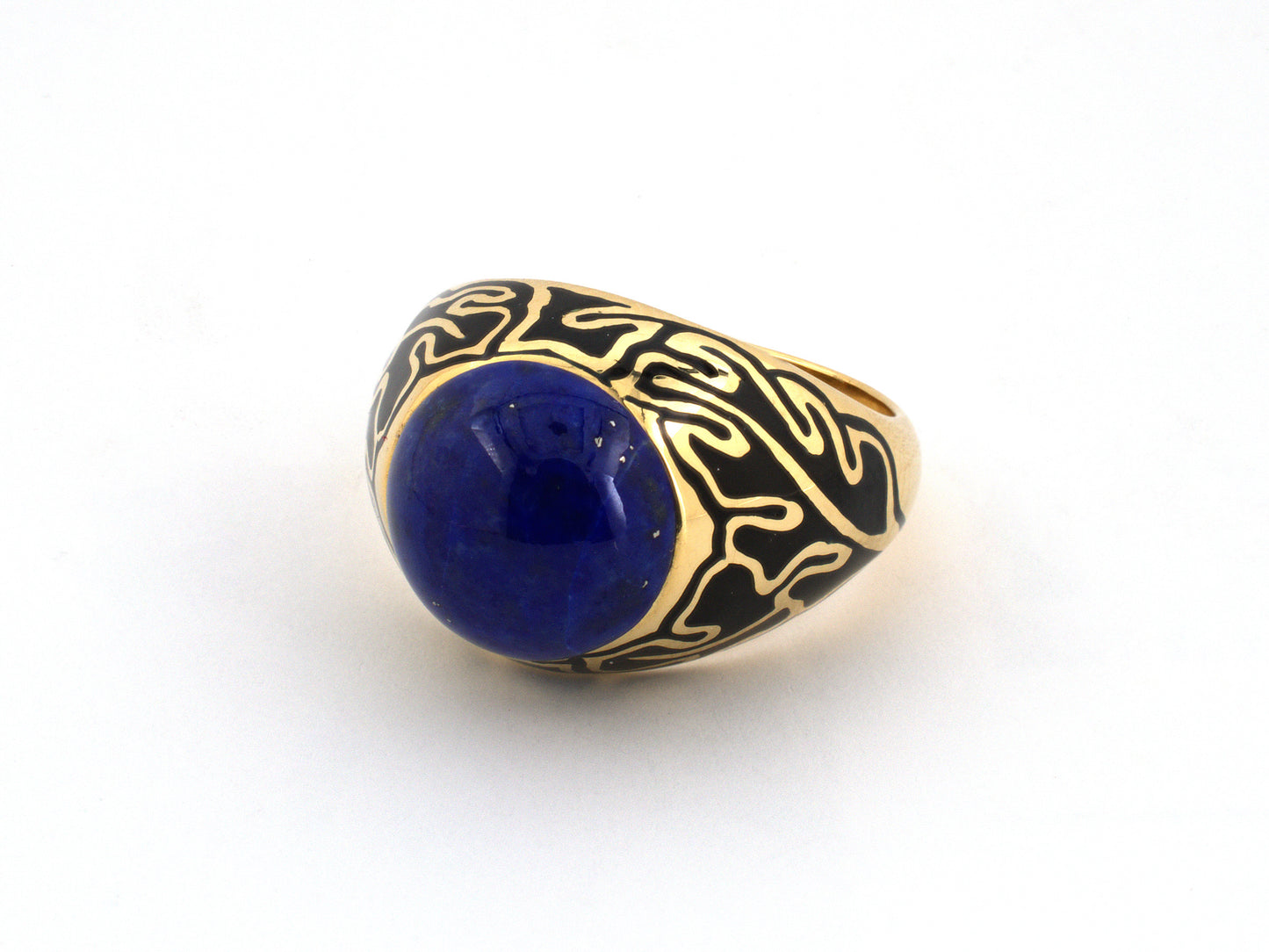 902026 - Cerro Gold Cabochon Lapis Floral Leaf Enamel Ring