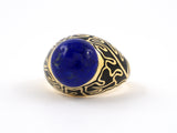 902026 - Cerro Gold Cabochon Lapis Floral Leaf Enamel Ring