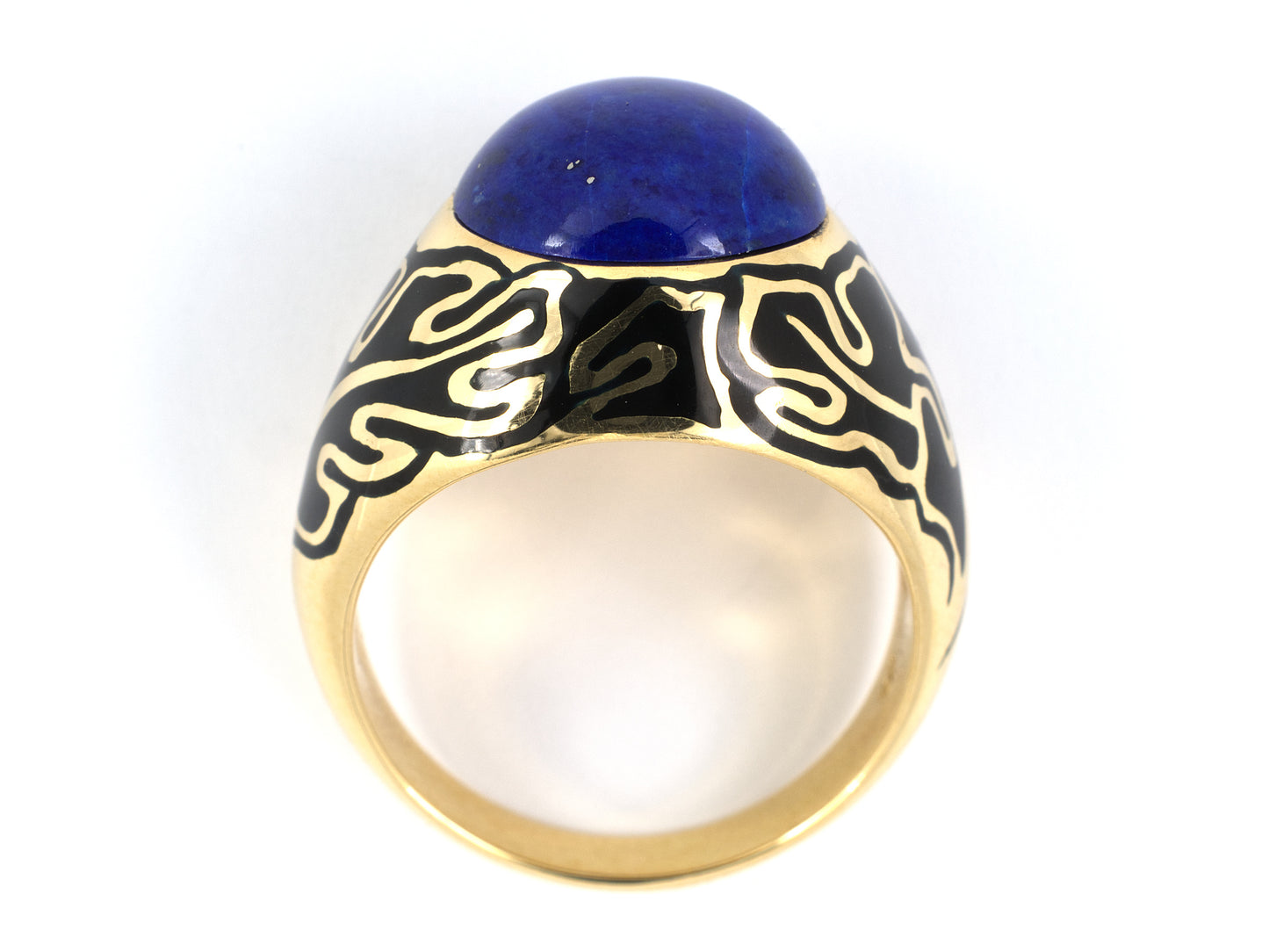902026 - Cerro Gold Cabochon Lapis Floral Leaf Enamel Ring