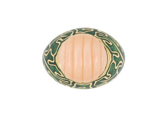 902028 - Cerro Gold Corrugated Carved Coral Enamel Ring